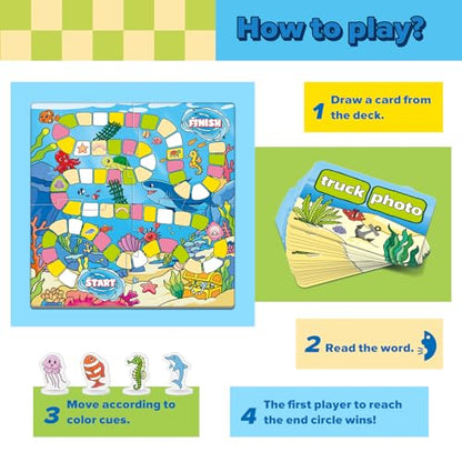 Broytain Word Ocean Phonics Board Game for Kids, Educational Learning Board Game for Boys and Girls, Reading and Spelling Game Ages 4-6, Classroom Travel Indoor Outdoor Family Game