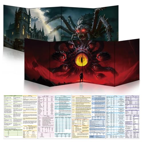 Byhoo DM Screen 2 PCS for D&D 5E - Artistic DND Screen Accessories - Swamp Widow & The Scarlet Eye, Waterproof Dry Erase Surface, Portable Tri-Fold A4 Size with Adjustable Stands - style: Monstrous Horror - 2PCS: Swamp Widow & The Scarlet Eye