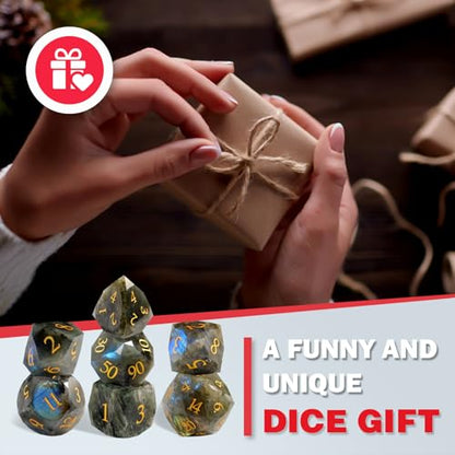 Unique Gemstone Dice Set 7PCS, Handmade Natural Stone Polyhedral DND Dice with Premium Gift Case for Board Game Lovers Birthday Gift - color: Zs-lc