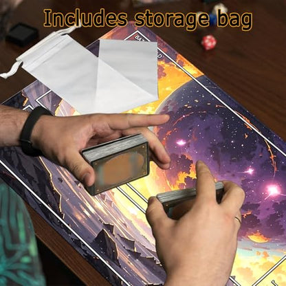 MTG Playmat- Stitched Edges Forest TCG Playmat-Non-Slip Landscape Play Mat Smooth Surface Rubber Base Board Game Mousepad 24x14 inches for Trading Card Game Playing with Storage Bags - color: Starry Sky Stitched Edges Mats With Zones