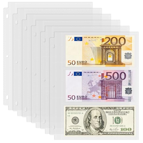 50 Pack （7.6x3.6inch ） 3 Pockets Currency Sleeves for 3 Ring Binder | Currency Collection Sleeves, Cash Collecting Album Refill Page, for Collecting Dollar Bills, Paper Money,and Coupons - size: 7.6x3.6inch-3pocket, style: 50 pack