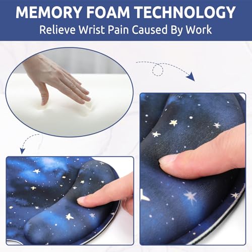 KONVINIT Ergonomic Mouse Pad with Wrist Rest, Small Mousepad with Non-Slip Rubber Base and Smooth Surface, Blue Mouse Pads for Desk, Office Desk Accessories - color: Star