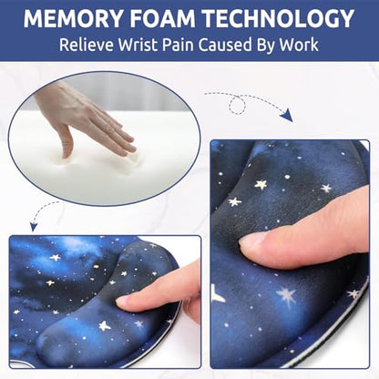 KONVINIT Ergonomic Mouse Pad with Wrist Rest, Small Mousepad with Non-Slip Rubber Base and Smooth Surface, Blue Mouse Pads for Desk, Office Desk Accessories - color: Star