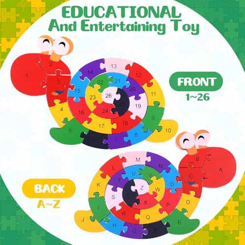 Yunsailing 4 Pcs Alphabet Jigsaw Puzzle Wooden Blocks Toys Alphabet Educational Toddler Puzzle Toys for Preschool Learning Party Favor Gift Learning (Snake, Snail, Duck, Leopard) - style: Snake, Snail, Duck, Leopard