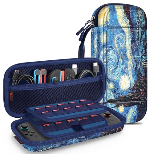 FINTIE Carrying Case for Nintendo Switch 2 (2025), Shockproof Hard Shell Switch 2 Case, Protective Cover Travel Bag with 19 Game Card & 2 Micro SD Card Slots & Inner Pocket (starry night) - color: starry night