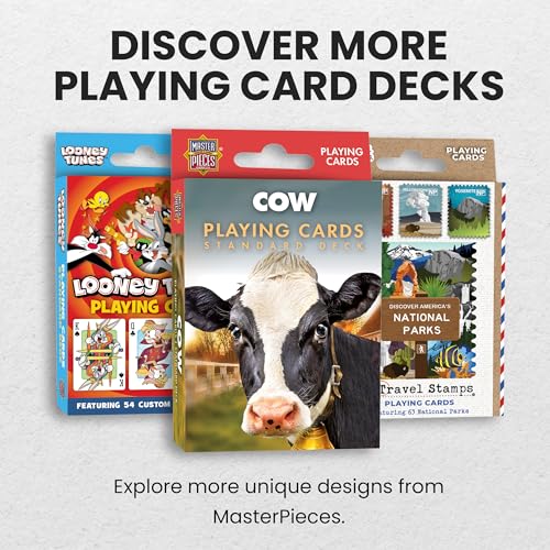 Masterpieces Cow Playing Cards Deck - Animal Themed Standard 54 Card Deck, Unique Cow Face Cards & Jokers, Retro Style, for Families & Adults - style: Cow