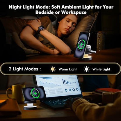 3-in-1 Wireless Charging Station,15W Fast Charging Foldable Magnetic Stand Wireless Charger with Night Light Compatible with iPhone 17,16/15/14/13/12 Pro Max,Airpods,Apple Watch