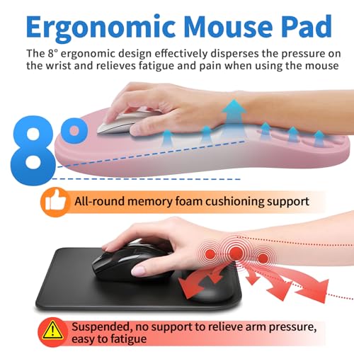 YIWEI Ergonomic Mouse Pad with Wrist Rest for Carpal Tunnel Pain Relief | Memory Foam Wrist Support,Non-Slip Rubber Base, Keyboard Computer Mousepad,Lycra Cloth Surface,Gaming Home Office - color: Gradient Pink