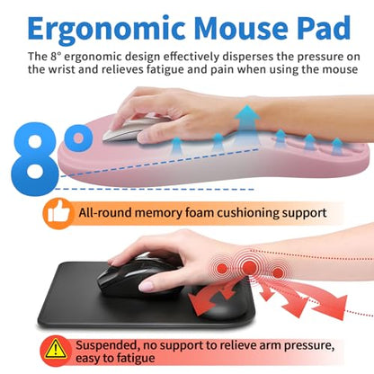 YIWEI Ergonomic Mouse Pad with Wrist Rest for Carpal Tunnel Pain Relief | Memory Foam Wrist Support,Non-Slip Rubber Base, Keyboard Computer Mousepad,Lycra Cloth Surface,Gaming Home Office - color: Gradient Pink