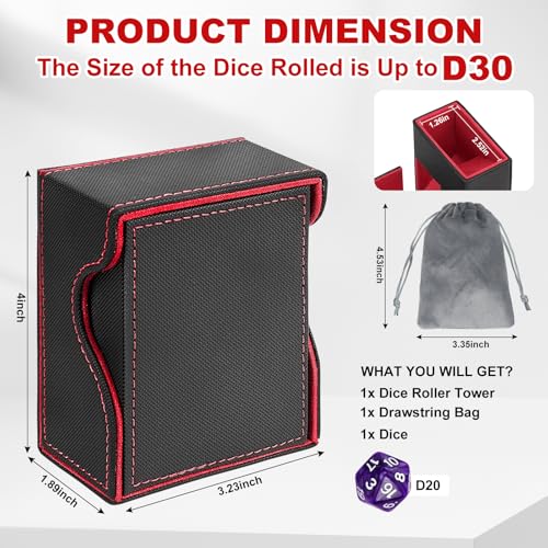 Dice Roller Tower, Magnetic Dice Tray for Rolling, Foldable Leather Dice Organizer Tower Fits for Dungeons & Dragons, MTG DM and Player, Black & Red - color: Black & Red, style: Style A