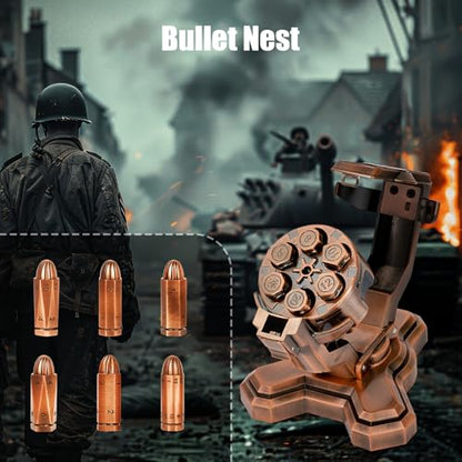 Bullet Nest Dice,Insane Bullet dice Revolver,Metal Dice Set for DND with Spinning Revolver Cylinder Container, for D&D, or Crime Theme Tabletop Games (D4, Copper) - color: Copper, style: D4