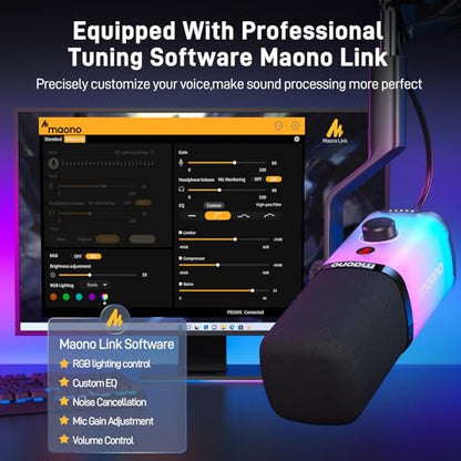 MAONO PD100X USB/XLR Dynamic Microphone for PC, Computer Mic for Gaming Streaming Podcasting, with Mute Button, RGB, Smart Software,Noise Reduction (Desktop Stand Version, RGB) - color: RGB, style: Desktop Stand Version