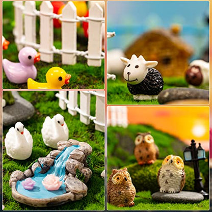 Tuanse 248 Pcs Miniature Fairy Garden Accessories with Mini Resin Animals | Garden DIY Craft, Miniature Figurines, Micro Landscape Ornaments Kit, Including Tiny Stone Bridge Pond Lighthouse Figurines