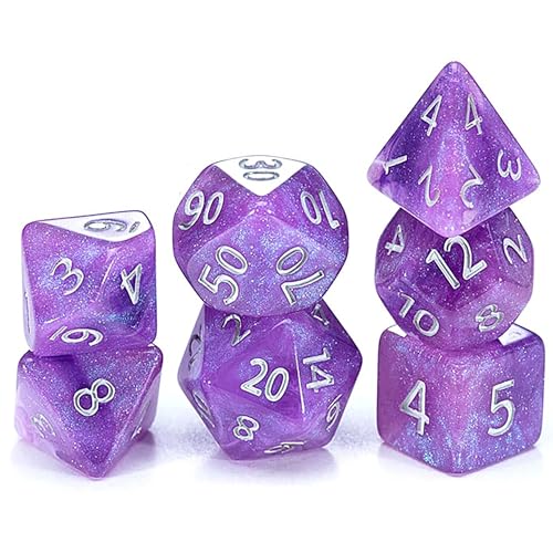 Gate Keeper Games and Dice: Aether Dice: Amethyst - 7pc Set, Purple & White Glitter Swirl, 7 Resin Dice for Role Playing Games - style: Amethyst