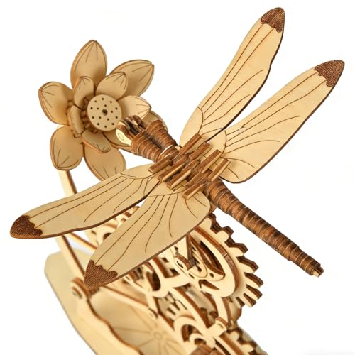 Aida & Hani Wooden Dragonfly Toys 3D Puzzle Toy Creative DIY Assembly Mechanical Wood with Mortise and Tenon Structure Jigsaw Toy Ornament
