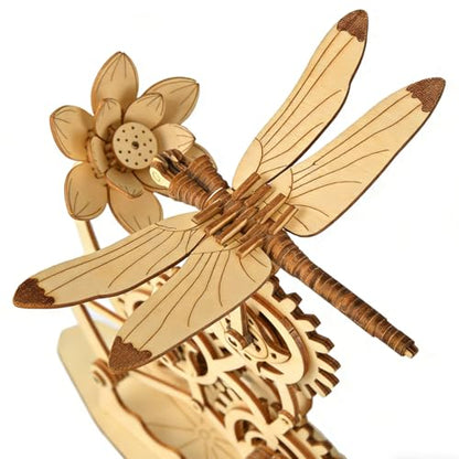 Aida & Hani Wooden Dragonfly Toys 3D Puzzle Toy Creative DIY Assembly Mechanical Wood with Mortise and Tenon Structure Jigsaw Toy Ornament