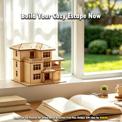 3D Wooden Puzzles for Adults,Miniature Villa Model Kit,DIY Wooden Craft for Home Office Decor,Stress Relief & Screen-Free Activity,Gift for Adults, Teens, Dads, DIY Lovers - style: Three Layers