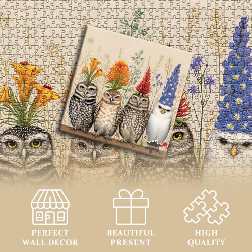 Owls Puzzles for Adults 1000 Piece, Flower Puzzle Vintage Animal Bird | Whimsical Bird Puzzle Plant Floral, Nature Wildflowers Animals Jigsaw Puzzle Challenge