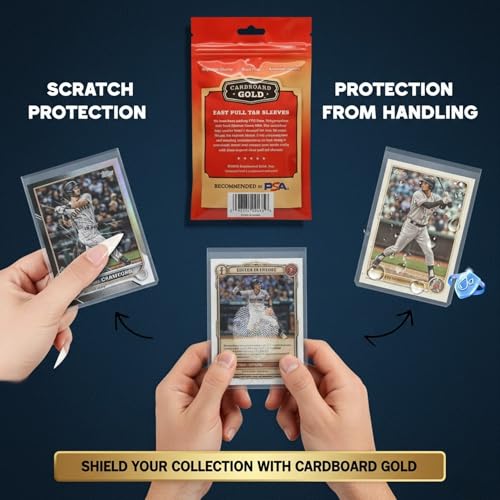 Cardboard Gold 2-Mil Tabbed Sleeves for Semi Rigid Card Holder Compatible with Card Saver 1 and Toploader for Grading Submissions - Archival Safe Pull Tab Design - 100 Count - size: 100 Sleeves