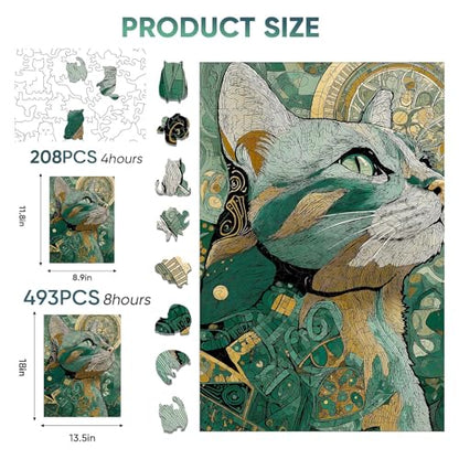 Mocfesk Wooden Puzzles for Adults, Cat Jigsaw Puzzles 493 Pieces | Unique Shaped Animal Jigsaw Puzzles, Birthday Gifts Fun Challenge Family Game 13.5 x 18 in - color: Cat, size: Large