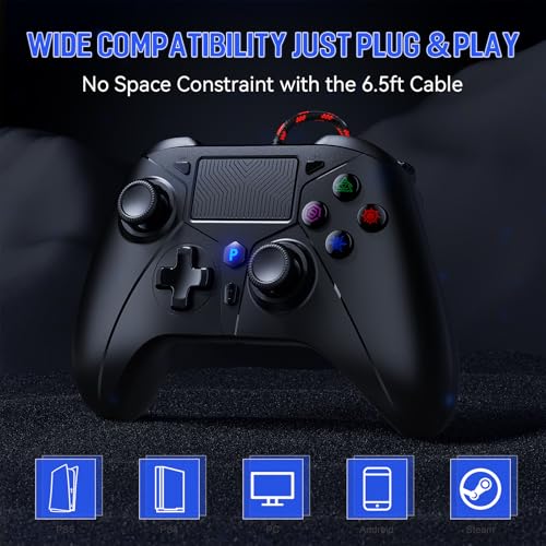 Gamrombo Wired Controller for PS5 Controller, Gaming Controllers for PlayStation 5 / PS5, PS4, PC, Support Turbo, Marco, 3.5mm Audio Jack - Black