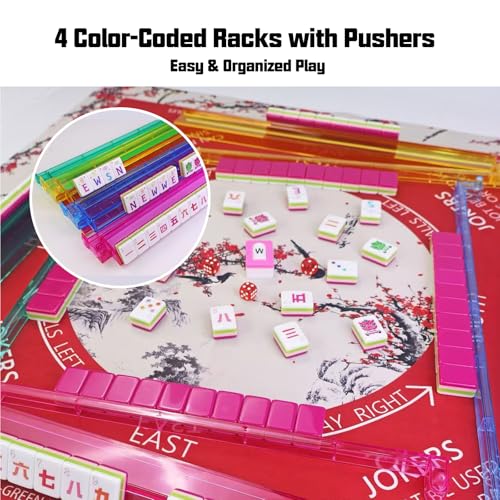 American Mahjong Game Set, Portable Carrying Bag,Acrylic 160 Tiles,Western Mahjong Tiles Set,Complete Ma Jong Set (Red) - color: Red