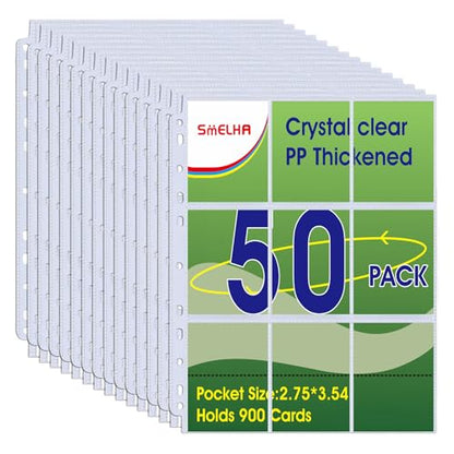 50 Pack,9 Pocket Page Protector, Trading Card Sleeve, Baseball Card Sheets or Skylanders, MTG, Coupon, Game Cards, Trading Cards, Football Cards - size: 50