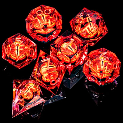ARUOHHA DND Resin Dice Gazes Eye Dice Red Liquid Core Flaming RPG Sharp Edged Dice Set with Gift Box, Polyhedral D and D Dice Set Compatible with Dungeons Dragons Role Playing Game D20 D6 - color: Sl01-red