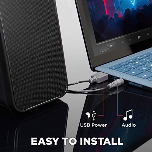 GOgroove Computer Speakers for Desktop and Laptop - USB Speakers for Desktop Computer with Loud and Clear 2-Way Drivers for 32W of Power and Bass, Built-in Headphone & AUX Input Ports, LED Volume Knob