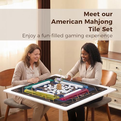 American Mahjong Tile Set with Navy Printed Carrying Bag, 166 Premium White Tiles, 4 All-in-One Color Racks/Pushers, Mah Jongg Sets, Complete Mahjong Game Set for Travel - color: Navy Print
