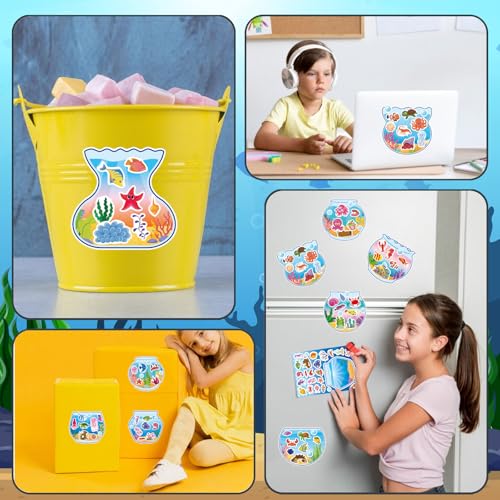 Ocean Animal Stickers, Make Your Own Sea Animal Fish Tank Scene Sticker | Make a Face Sticker Sheets for Kids, Goodie Bags Stuffers, Summer Party Favors Activities - style: Fish Tank
