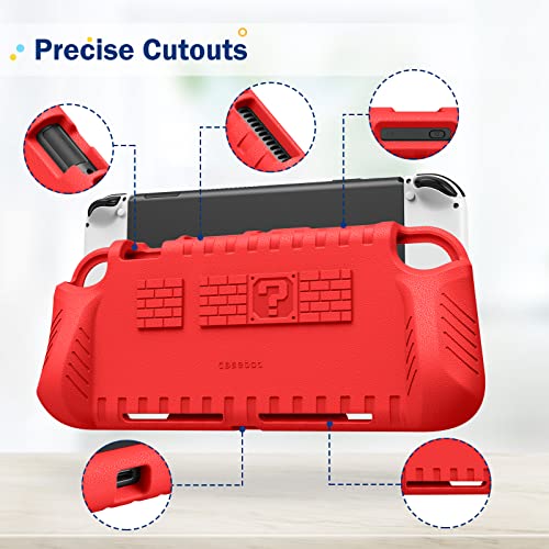 FINTIE Kid-Friendly Ultraligh Case for Nintendo Switch OLED Model (2021) | Game Card Slots, Ergonomic Grip Design, Lightweight EVA Foam, Anti-Scratch Protective Grip Case Cover, Red - color: Red