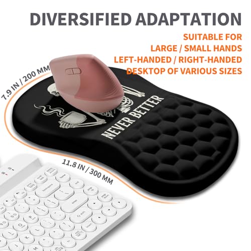 Ergonomic Joint Wrist Support Mouse Pad with Memory Foam Cushion Massage Bump, Carpal Tunnel Pain Relief Mousepad Slope Design for Wrist Rest, 11.8x7.9 in, Funny Skeleton - color: Funny Skeleton
