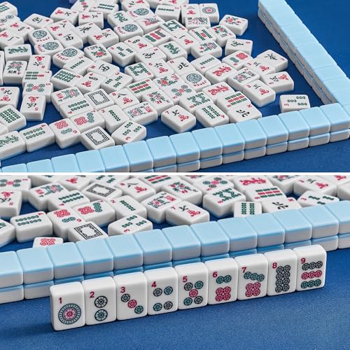 American Mahjong 타일 전용, 마작 세트, 골든 주사위 포함, 여행용 블루 타일 166개(타일 블루) - color: 블루.