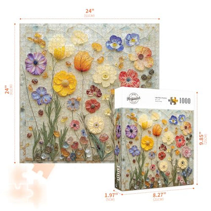 Jigsaw Puzzles for Adults 1000 Pieces, Stone Flowers | Floral Art with Vitality Style, Challenging Puzzle for Family Game Night, Square 24x24 Inches - color: Stone Flowers