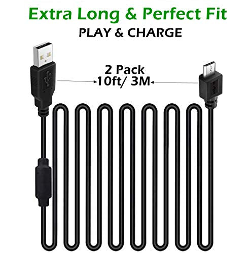 2 Pack 10ft Charging Cable Compatible with PS4 Controller, Play and Charger Cable Data Sync Cord Compatible with PlayStation 4 PS4 Controllers and Xbox One Controllers