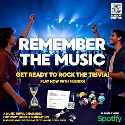 REMEMBER THE MUSIC - Music Trivia Party Board Game with 350 Artist & Song Cards, Spotify QR Audio Clues for Adults & Family, 2-6 Players