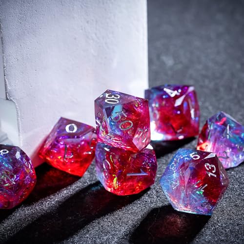 7PCS DND Dice Set,Transparent Sharp Edge Dice Set D&D RPG Polyhedral Die,for Dungeons and Dragons TTRPG Games Roleplaying Games,with Gift Box(Galaxy Blue and Red) - color: Galaxy Blue and Red