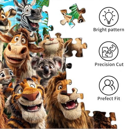 HUADAD Puzzles for Adults 1000 Pieces,1000 Piece Puzzles for Adults,Gift-Jungle Fun Party,Family Party Jigsaws Puzzles Game,Letter Partition Puzzles,1000 Piece Animal Puzzle - color: Jungle Fun Party