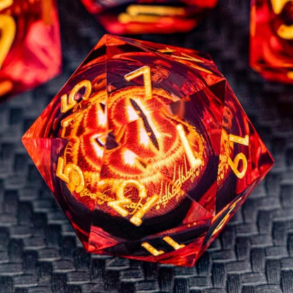 ARUOHHA DND Resin Dice Gazes Eye Dice Liquid Core Flaming RPG Sharp Edged Dice Set with Gift Box, Polyhedral D and D Dice Set Compatible with Dungeons Dragons Role Playing Game D20 D12 D10 D8 D6 - color: Sl02-red