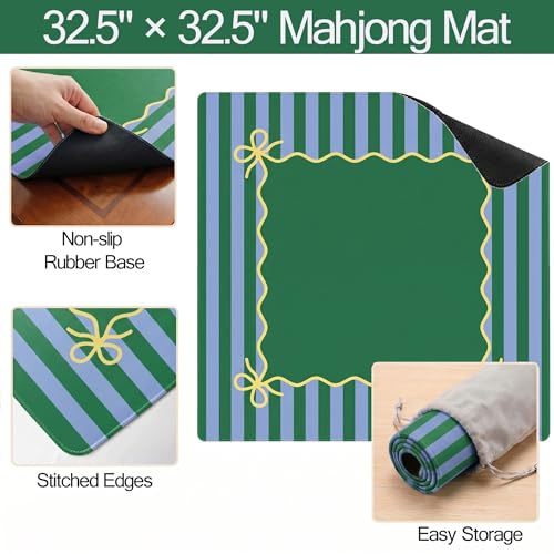 Green Teal Mahjong Mat (32.5” x 32.5”) with Carrying Bag Non Slip Noise Reduction Gaming Mat Rubber Mahjong Table Cover Accessoriesfor Poker Board Games Dominoes - color: Green Teal
