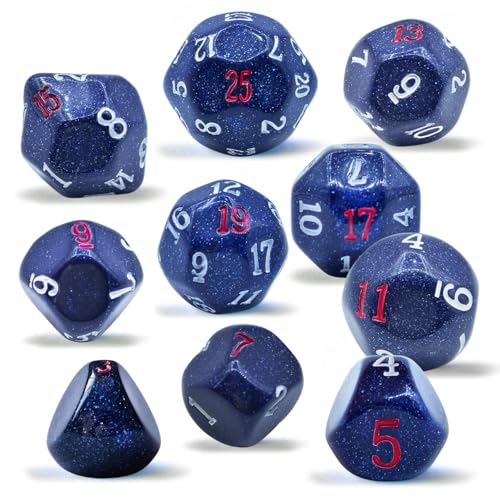 10 Pieces Odd Numbered Polyhedral Dice Set D3-D25, Odd Number Dice D3, D5, D7, D9, D11, D13, D15, D17, D19, D25 for Role Playing Table Games (Glitter Blue Set) - color: Glitter Blue Set