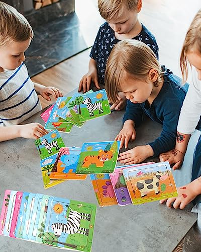 12 Pack Mini Wooden Animal Puzzles for Kids 3+ - 9-Piece Toddler Educational Travel Toys | Cute Farm & Wild Animal Party Favors | Preschool Learning Gift Set for Boys & Girls