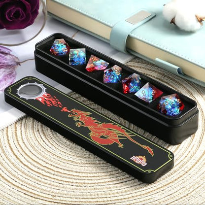 Shiny D&D Dice,DNDND Handmade Double Layers Sharp Edge Die with Gift Case for D&D Dungeons and Dragon Games (Red and Blue) - color: Red and Blue