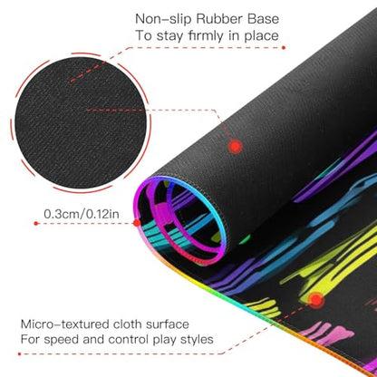 Vivid Stripe Print Gaming Mouse Pad Large Keyboard Mat with Multiple RGB Light Modes Anti Slip Rubber Base Medium - size: Medium