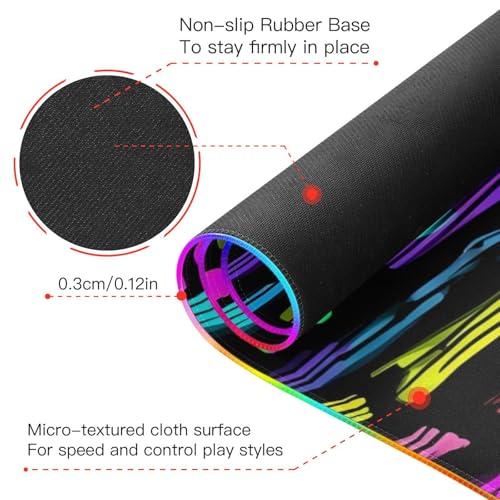Vivid Stripe Print Gaming Mouse Pad Large Keyboard Mat with Multiple RGB Light Modes Anti Slip Rubber Base Large - size: Large