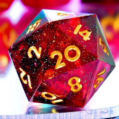 Single D20 Dice-22MM 20 sideds DND Resin Sharp Edged Resin Dice for Dungeons and Dragons, RPG, Polyhedral D&D Dice, Roleplaying Games MTG Table Games - color: D20-black Red