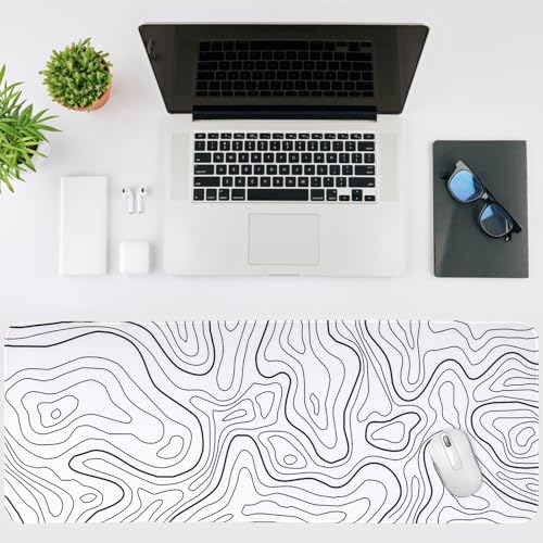 Gaming Mouse Pad Large 31.5 x 11.8in Topographic Keyboard Pad Mouse Pad for Non-Slip Base and Stitched Edge, Extended Desk Pad XL Keyboard Desk Mat (White) - color: White