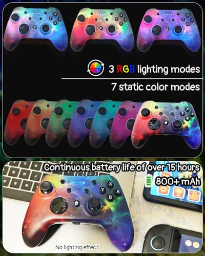 Wzuiсov Game Controller for Switch 1&2, iOS, Android, PC, TV, Tesla - Bluetooth & USB-C Wired Gamepad with Adjustable Star Lights, Phone Holder & USB Adapter - color: Red&Blue