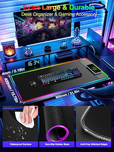 Wireless Charging Mouse Pad Gaming, 31.5"x15.8" Large Desk Mat, Waterproof | RGB Mousepad, Smooth Glide, Stitched Edge, Non-Slip Rubber Base, Desk Pad Computer Keyboard Mat, No Adapter - color: RGB-31.5"x15.8"-Right